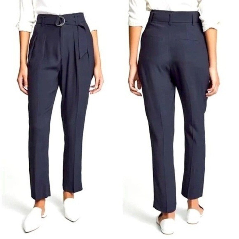 NWT Joie 4 Ianna Belted Ankle Pants Navy Blue Paperbag 132021